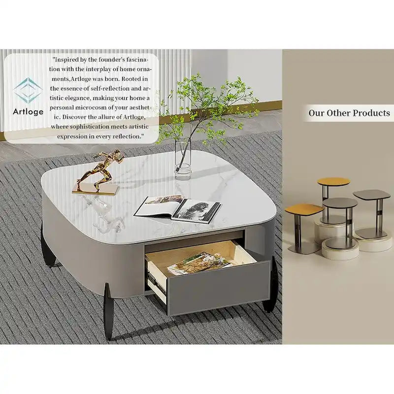 Table basse carrée moderne avec 2 tiroirs, table d'appoint blanche 31,5 Mecha Style (grandes et petites tables vendues séparément)-5