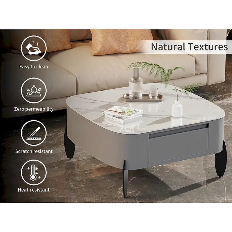 Table basse carrée moderne avec 2 tiroirs, table d'appoint blanche 31,5 Mecha Style (grandes et petites tables vendues séparément)-9