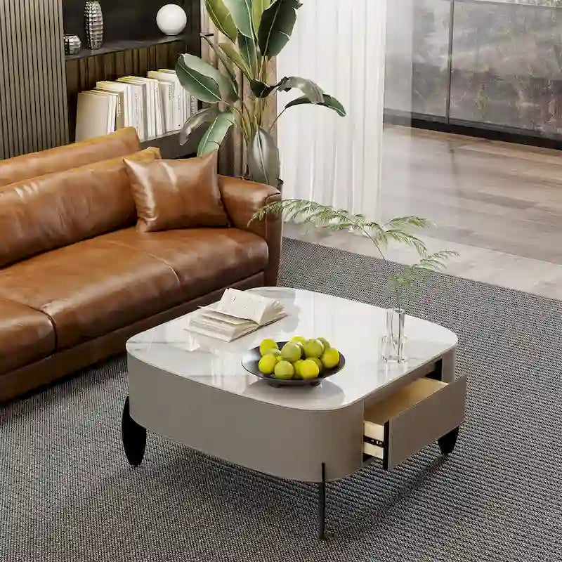 Table basse carrée moderne avec 2 tiroirs, table d'appoint blanche 31,5 Mecha Style (grandes et petites tables vendues séparément)-23