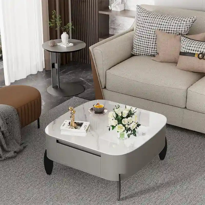 Table basse carrée moderne avec 2 tiroirs, table d'appoint blanche 31,5 Mecha Style (grandes et petites tables vendues séparément)-24