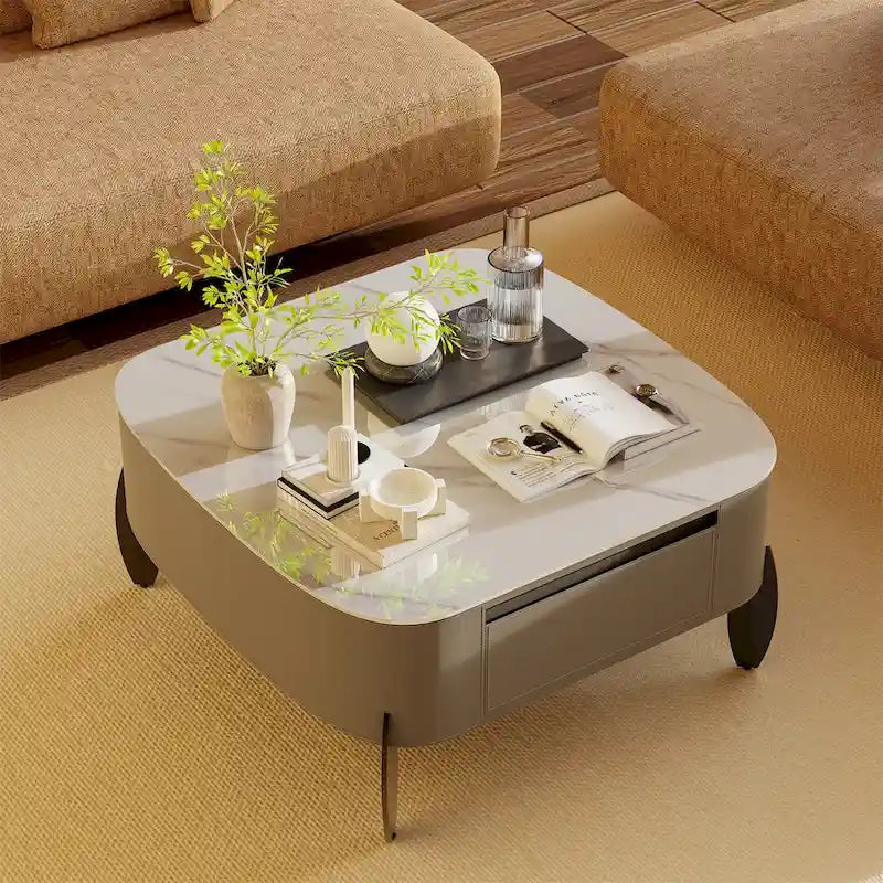 Table basse carrée moderne avec 2 tiroirs, table d'appoint blanche 31,5 Mecha Style (grandes et petites tables vendues séparément)-26