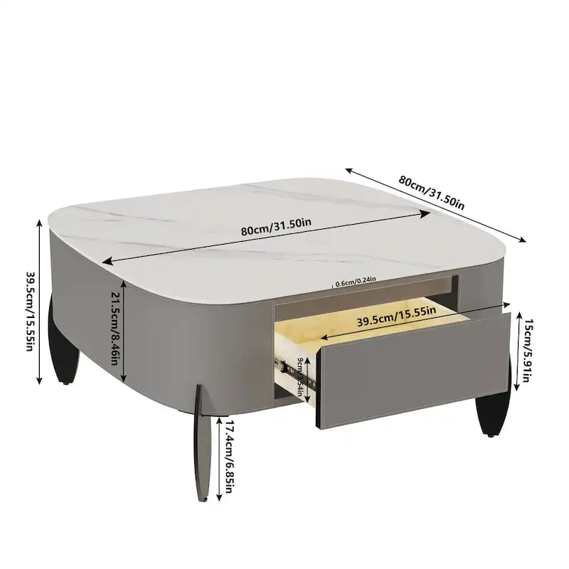 Table basse carrée moderne avec 2 tiroirs, table d'appoint blanche 31,5 Mecha Style (grandes et petites tables vendues séparément)-27