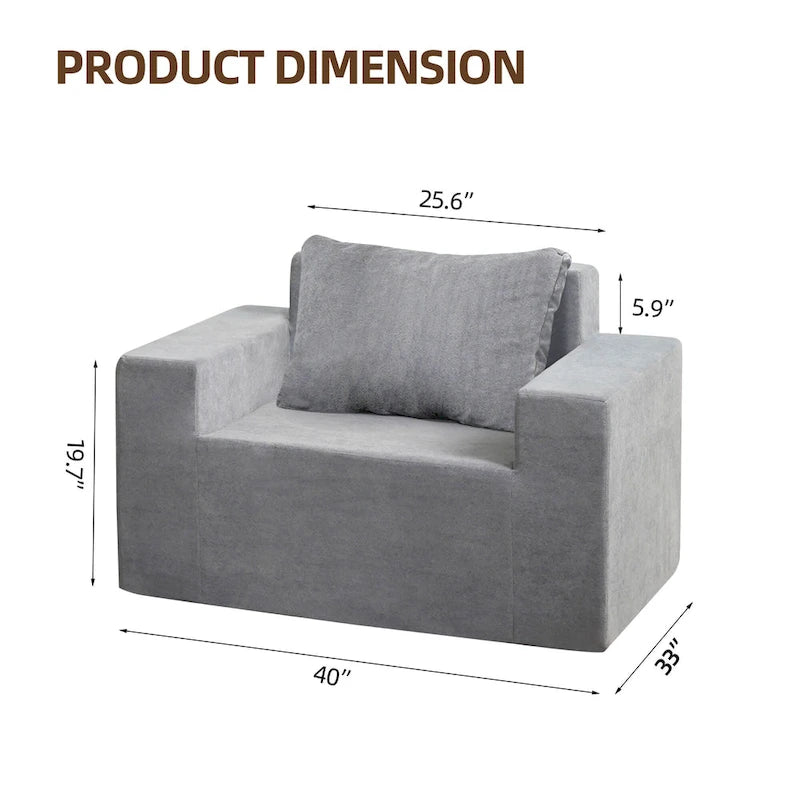 Fauteuil d'appoint moderne gris uni 40,2 avec coussin-2