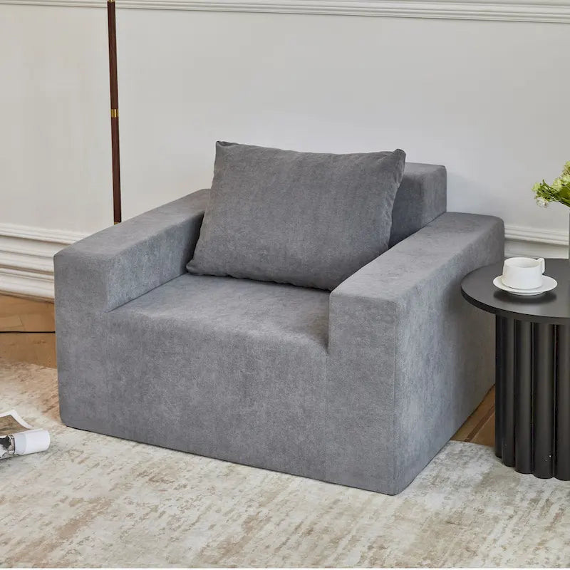 Fauteuil d'appoint moderne gris uni 40,2 avec coussin-3