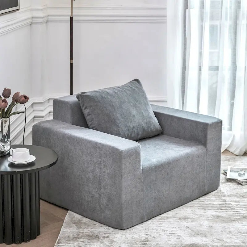 Fauteuil d'appoint moderne gris uni 40,2 avec coussin-4