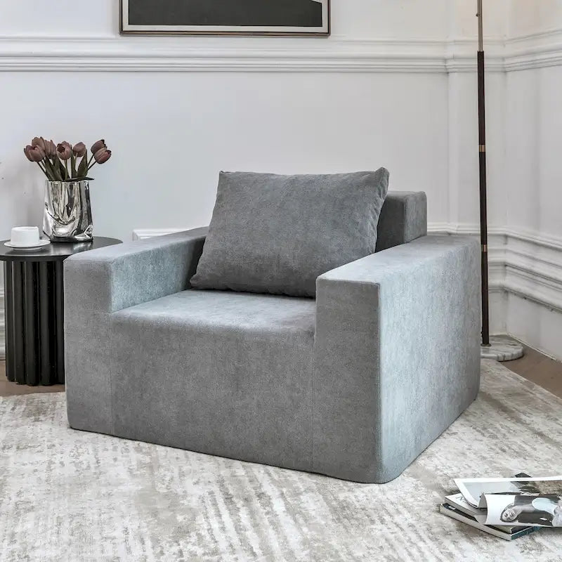 Fauteuil d'appoint moderne gris uni 40,2 avec coussin-5