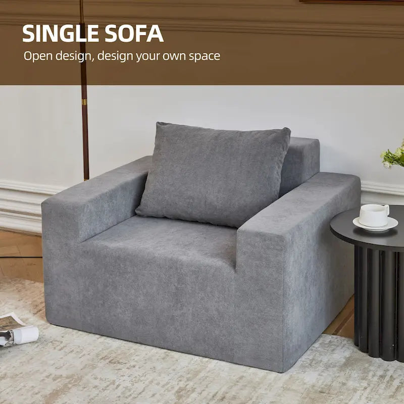 Fauteuil d'appoint moderne gris uni 40,2 avec coussin-9