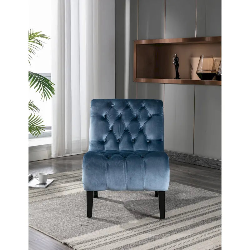 Fauteuil d'appoint capitonné bleu clair 22,83 cm avec pieds en bois pour salon