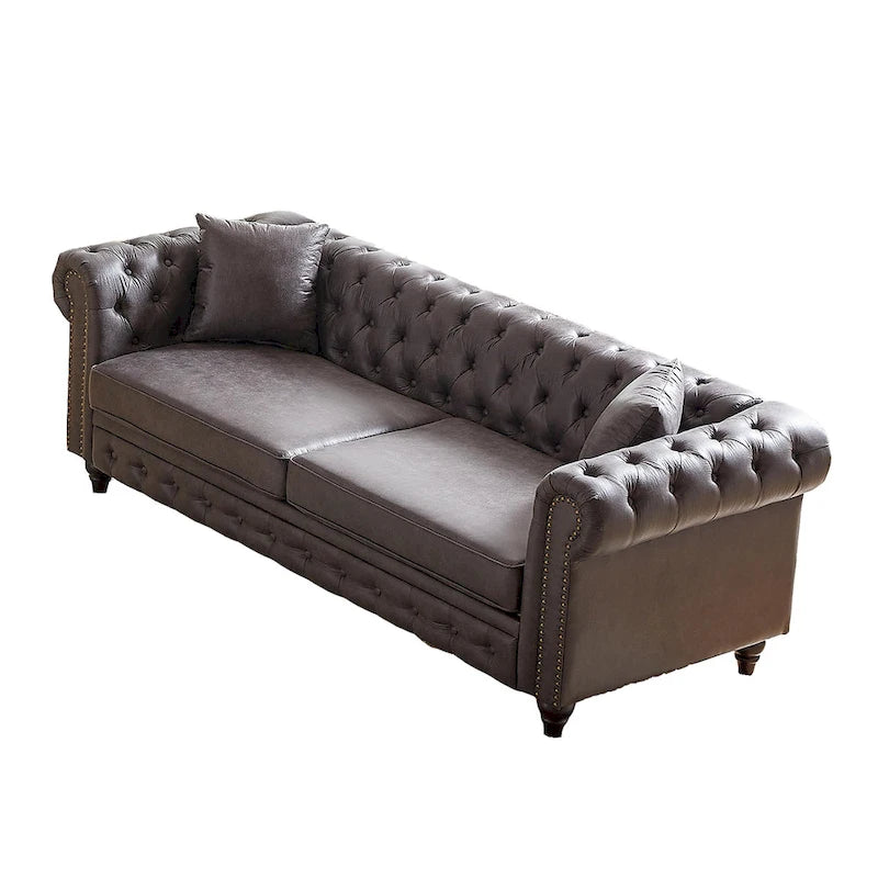 Canapé 3 places Chesterfield 85.5 en tissu technique avec coussins
