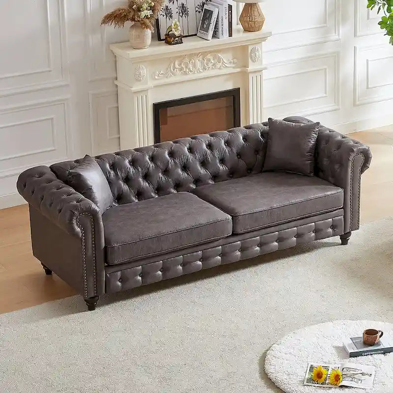Canapé 3 places Chesterfield 85.5 en tissu technique avec coussins-7