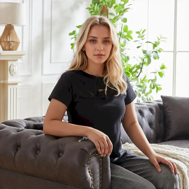 Canapé 3 places Chesterfield 85.5 en tissu technique avec coussins-17