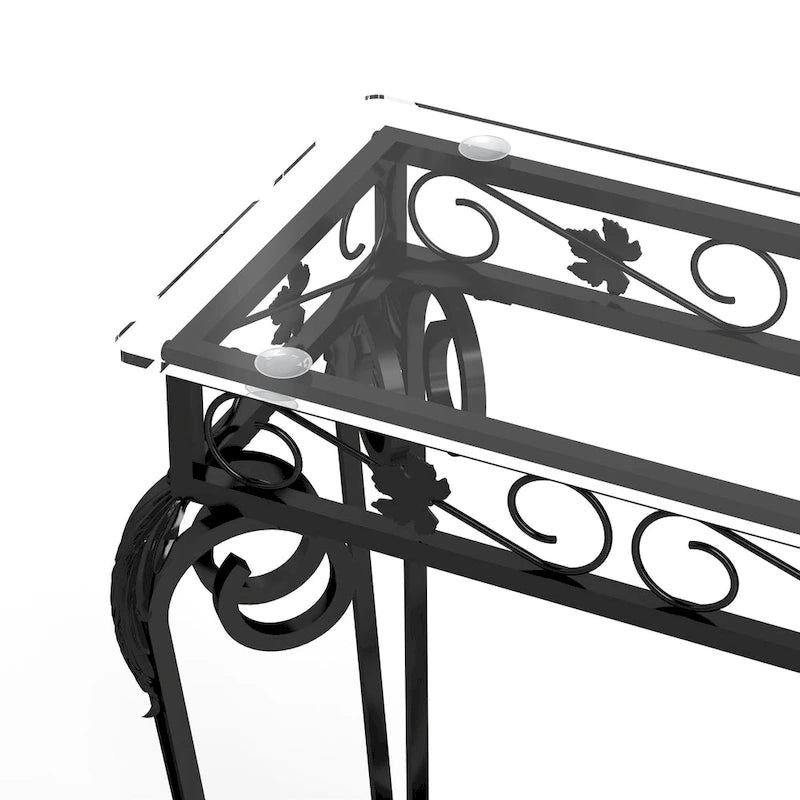 Console moderne en verre et métal pour entrée, avec rangement et montage facile-5