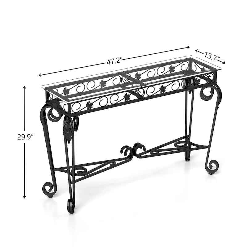 Console moderne en verre et métal pour entrée, avec rangement et montage facile-6