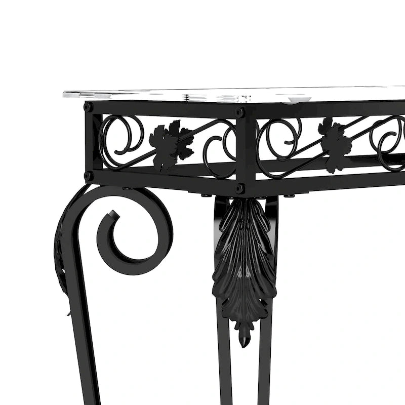 Console moderne en verre et métal pour entrée, avec rangement et montage facile-7