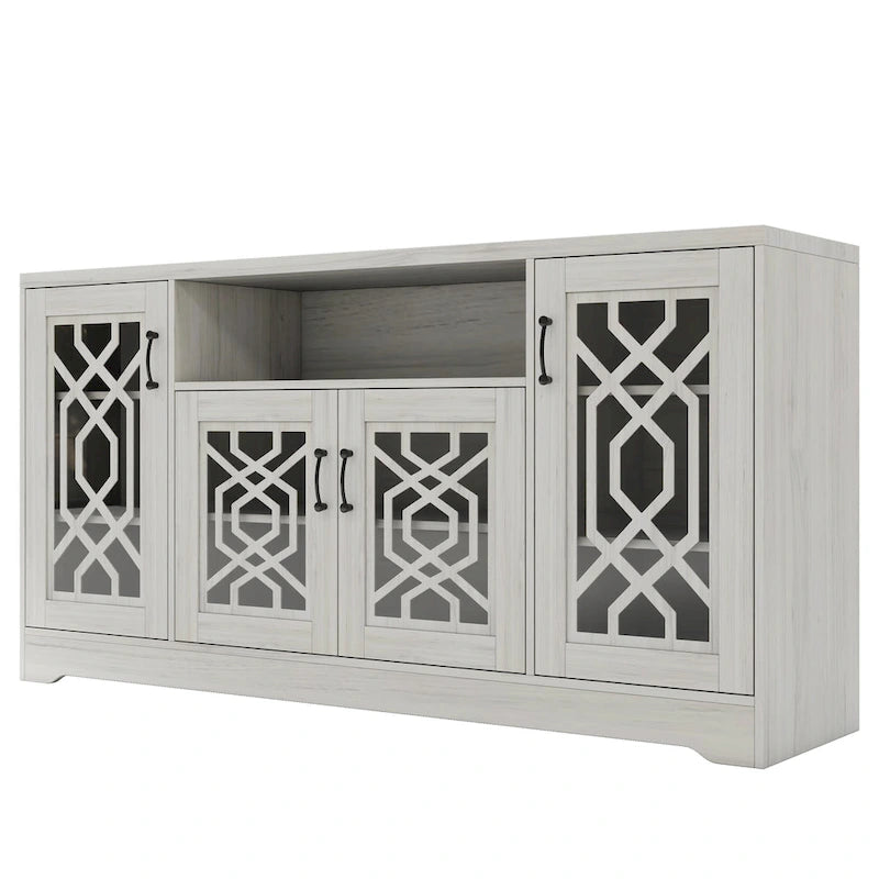 Meuble TV pour téléviseur de plus de 65 pouces, console multimédia rustique avec étagères de rangement, meuble TV en bois pour salon-3