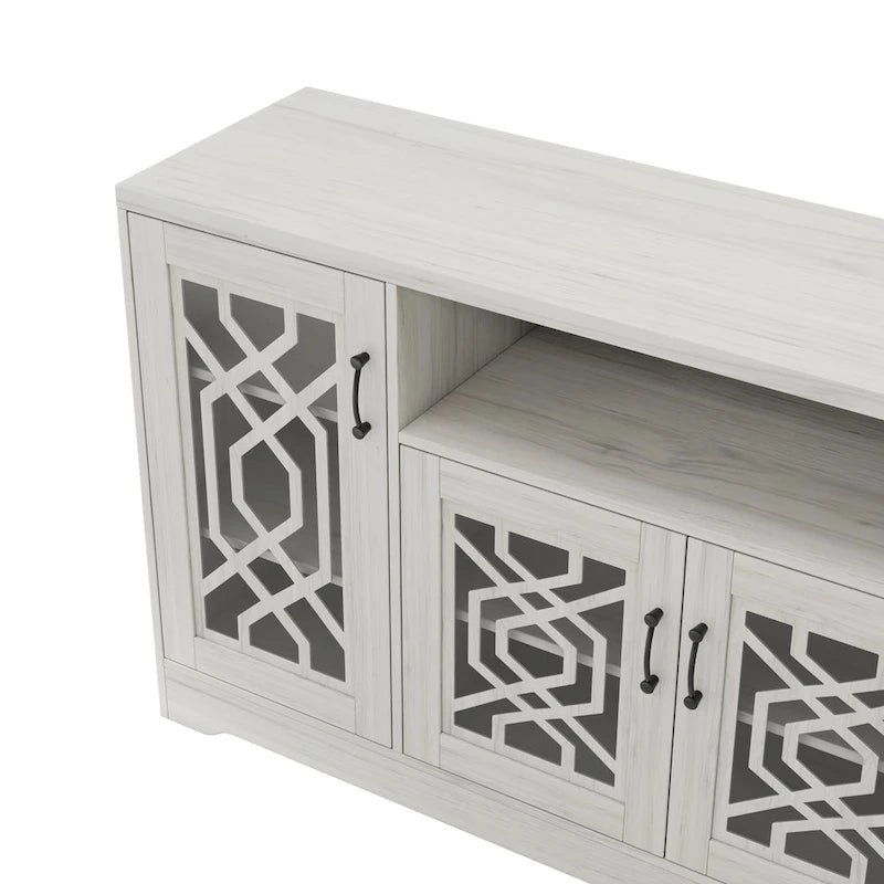 Meuble TV pour téléviseur de plus de 65 pouces, console multimédia rustique avec étagères de rangement, meuble TV en bois pour salon-4