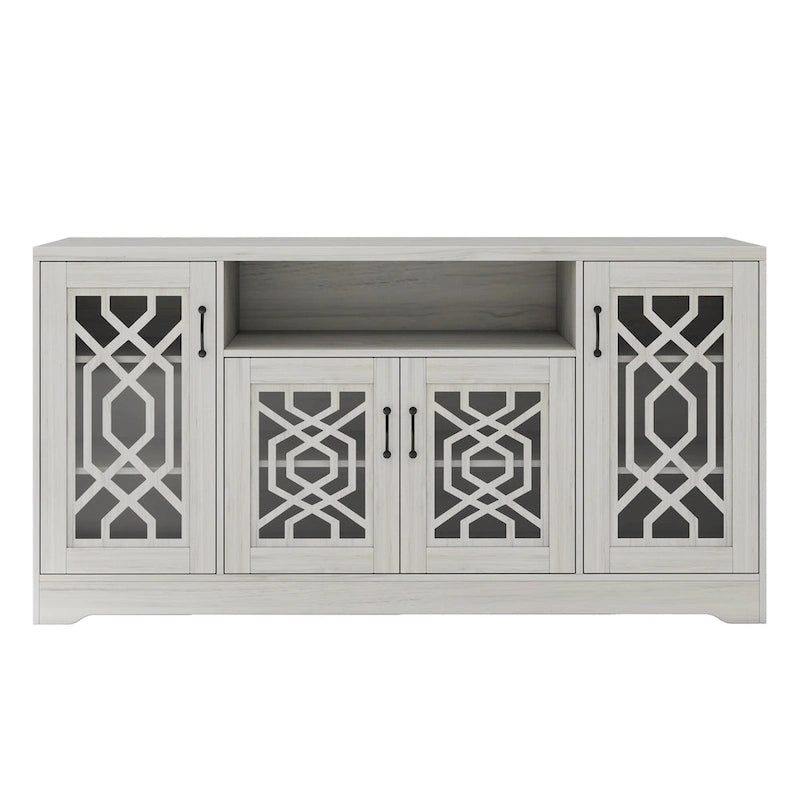 Meuble TV pour téléviseur de plus de 65 pouces, console multimédia rustique avec étagères de rangement, meuble TV en bois pour salon-6