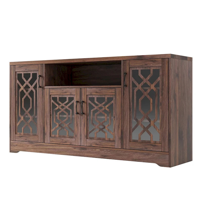 Meuble TV pour téléviseur de plus de 65 pouces, console multimédia rustique avec étagères de rangement, meuble TV en bois pour salon-10