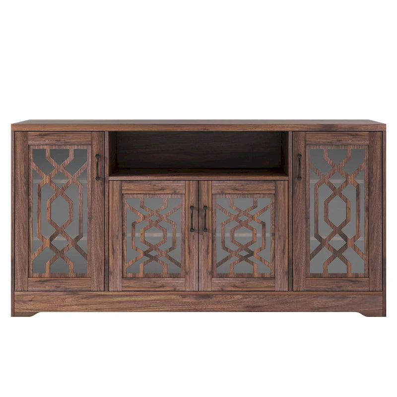 Meuble TV pour téléviseur de plus de 65 pouces, console multimédia rustique avec étagères de rangement, meuble TV en bois pour salon-11