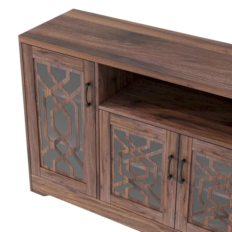 Meuble TV pour téléviseur de plus de 65 pouces, console multimédia rustique avec étagères de rangement, meuble TV en bois pour salon-13