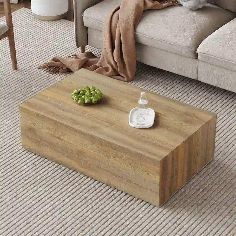 Table basse moderne en MDF, texture bois clair, design élégant, 39,3 x 23,6 x 12 cm-11