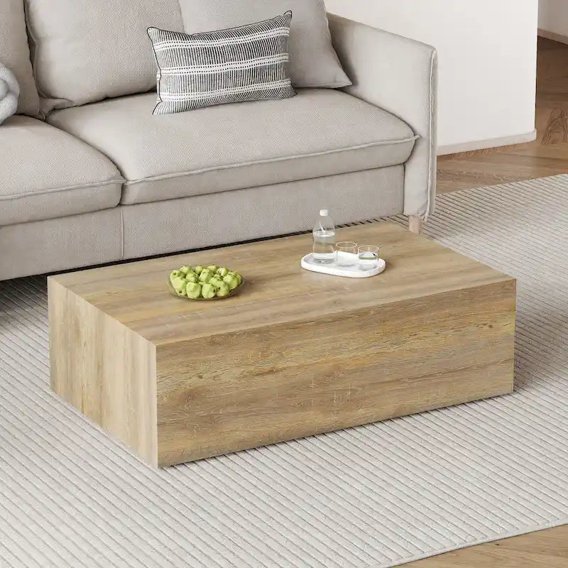 Table basse moderne en MDF, texture bois clair, design élégant, 39,3 x 23,6 x 12 cm-2