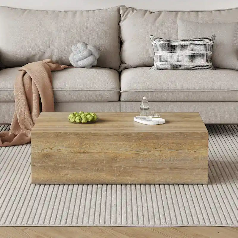 Table basse moderne en MDF, texture bois clair, design élégant, 39,3 x 23,6 x 12 cm-3