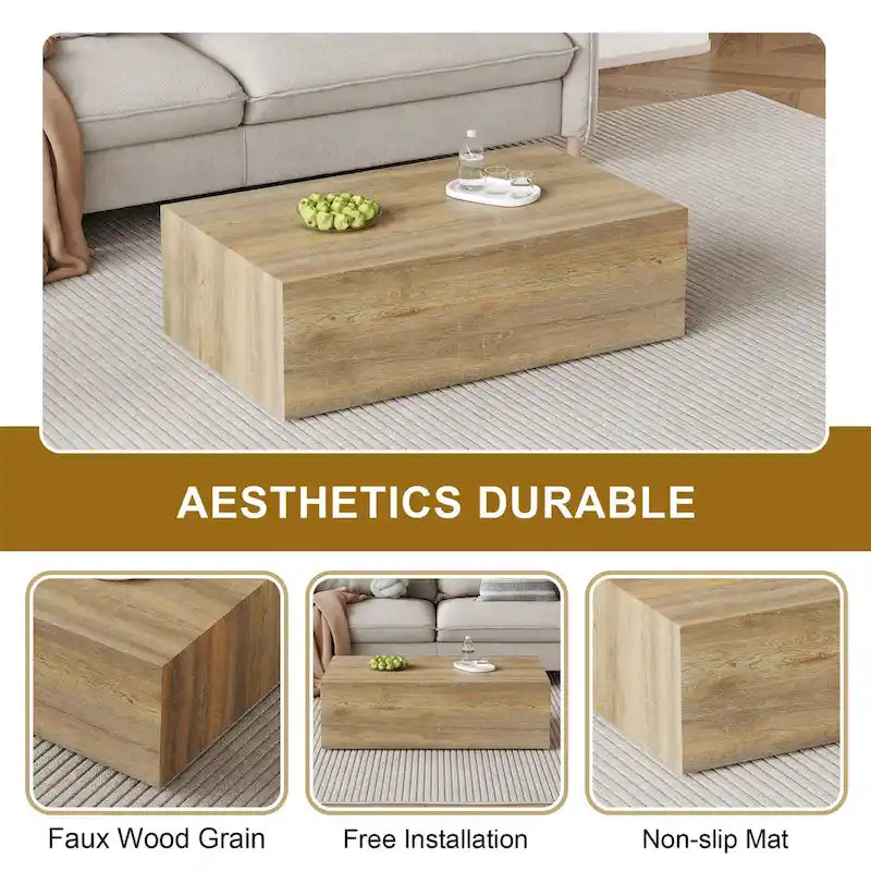Table basse moderne en MDF, texture bois clair, design élégant, 39,3 x 23,6 x 12 cm-5