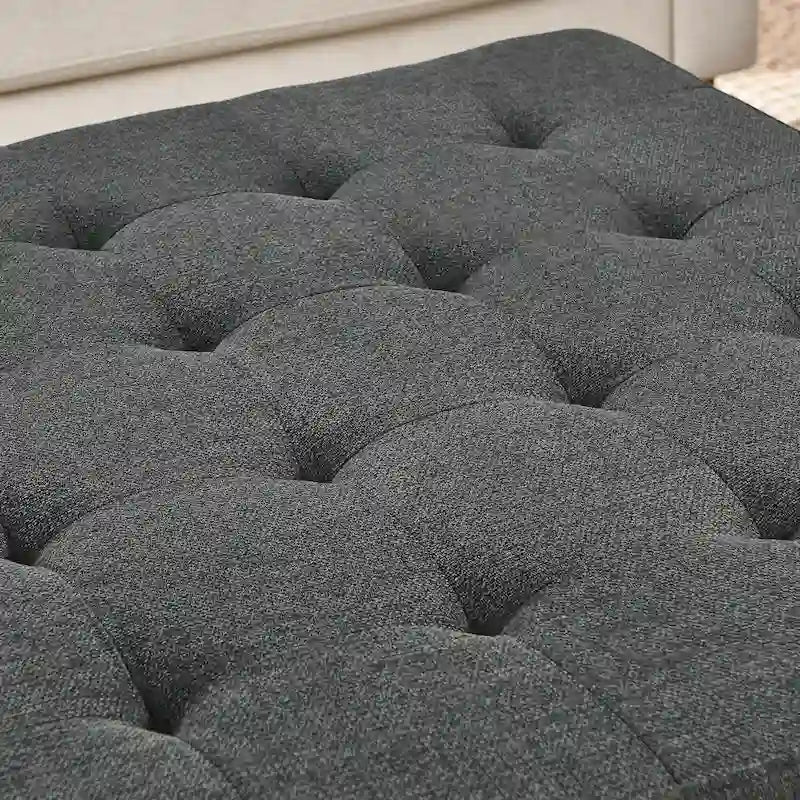Table basse capitonnée en lin, grand pouf carré avec étagère et cadre en bois de hêtre, repose-pieds surdimensionné-7