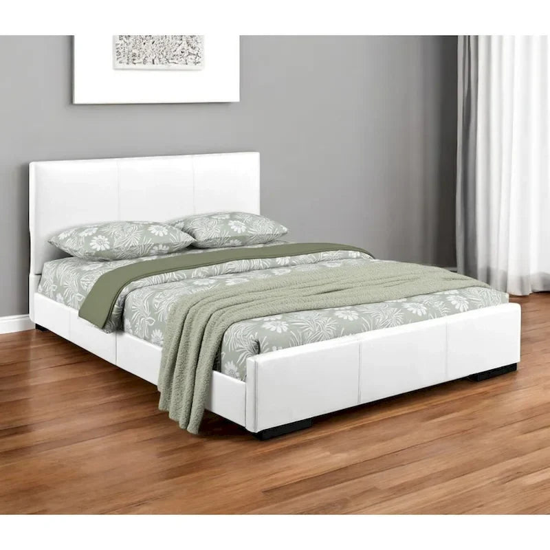 HomeRoots White Faux Leather King Bed Frame