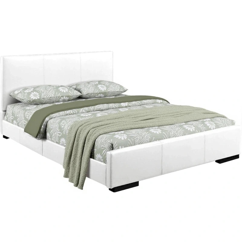 Cadre de lit HomeRoots blanc en similicuir pour lit king size