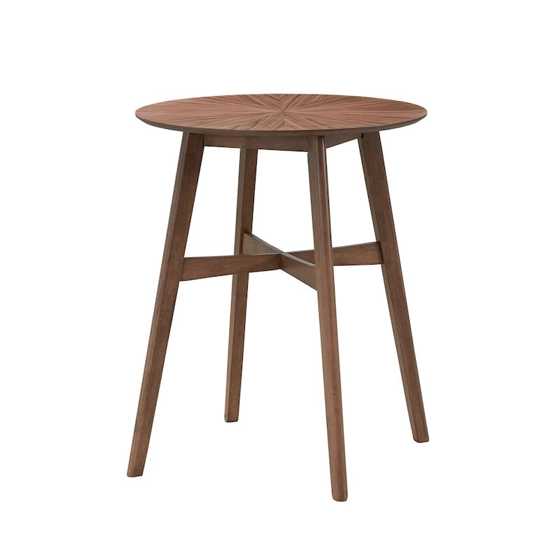 Table de bar ronde moderne de 31,5 pouces avec pieds en bois massif et barre transversale renforcée, idéale pour un bar, un café, une cuisine ou un salon.