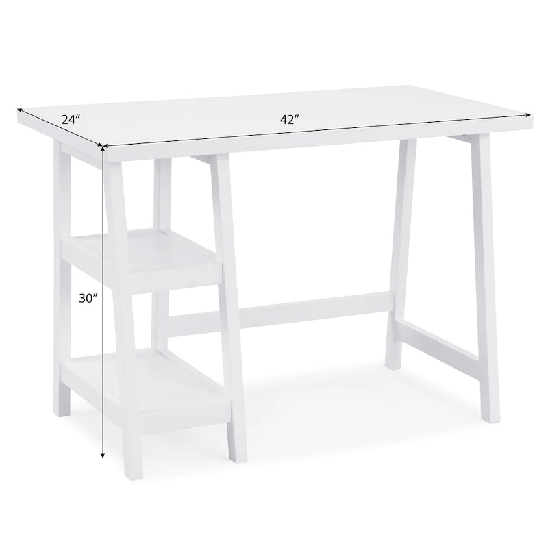 Bureau d'ordinateur moderne avec étagères de rangement ouvertes et pieds en bois d'hévéa pour bureau à domicile ou chambre à coucher-3