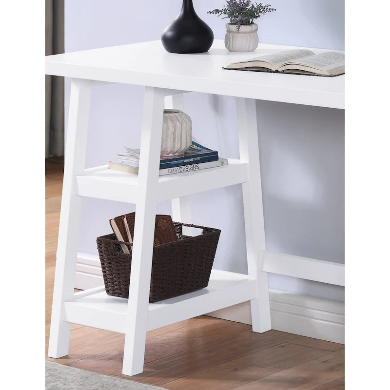 Bureau d'ordinateur moderne avec étagères de rangement ouvertes et pieds en bois d'hévéa pour bureau à domicile ou chambre à coucher-5