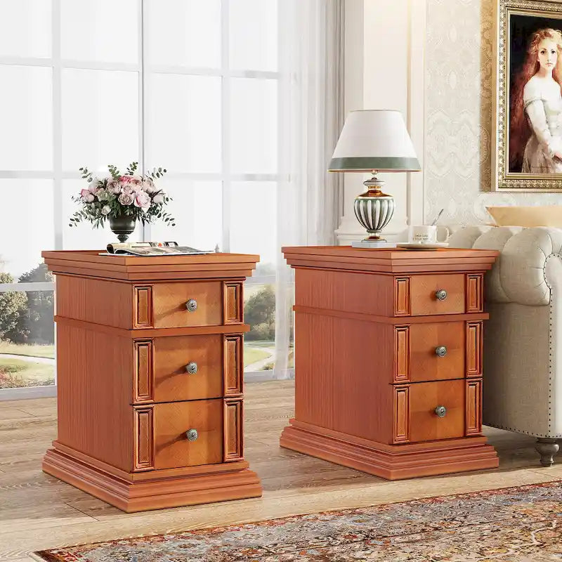 Narrow End Table with 3 Drawers, Vintage Sofa Side Table