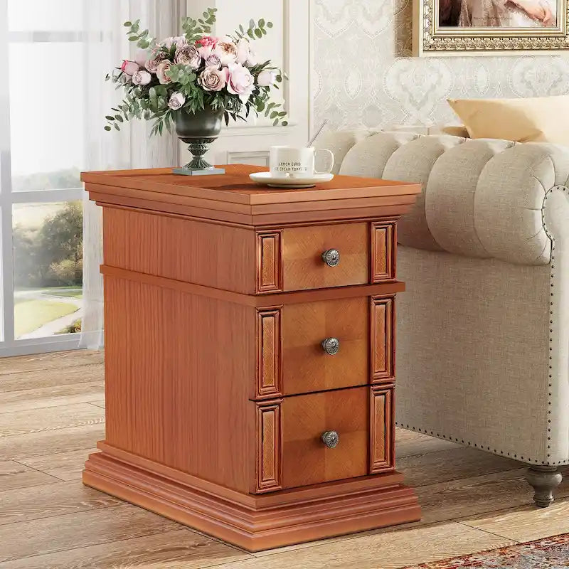 Table d'appoint étroite à 3 tiroirs, style vintage-5