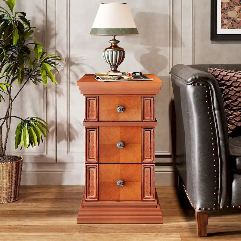 Table d'appoint étroite à 3 tiroirs, style vintage-6