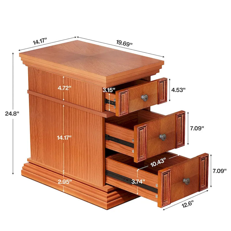 Table d'appoint étroite à 3 tiroirs, style vintage-7