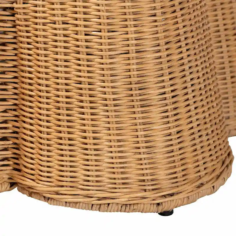 Pouf rectangulaire en rotin naturel Palm Scallop avec coussin - Banc en osier tressé à la main pour salon ou chambre, style bohème bord de mer-6
