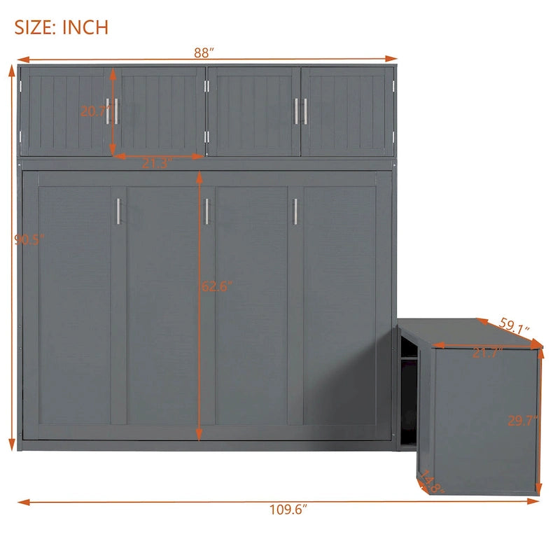 Lit escamotable Queen avec système de levage, armoires de rangement et bureau convertible-3