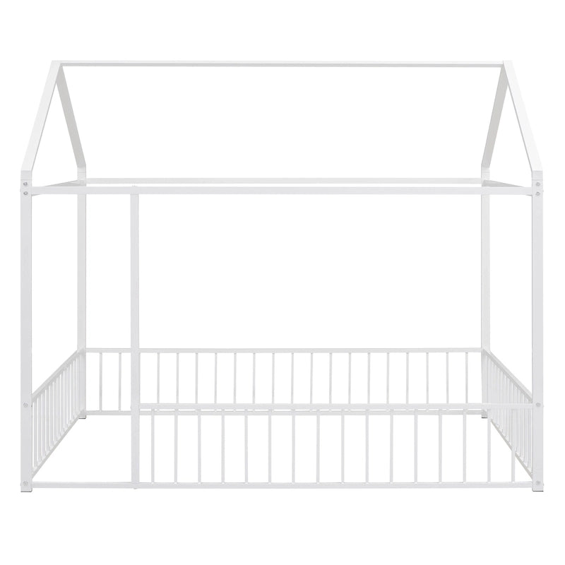Lit cabane en métal pleine grandeur avec barrière, pour enfants, adolescents, filles et garçons-9