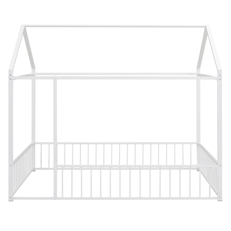 Lit cabane en métal pleine grandeur avec barrière, pour enfants, adolescents, filles et garçons-3