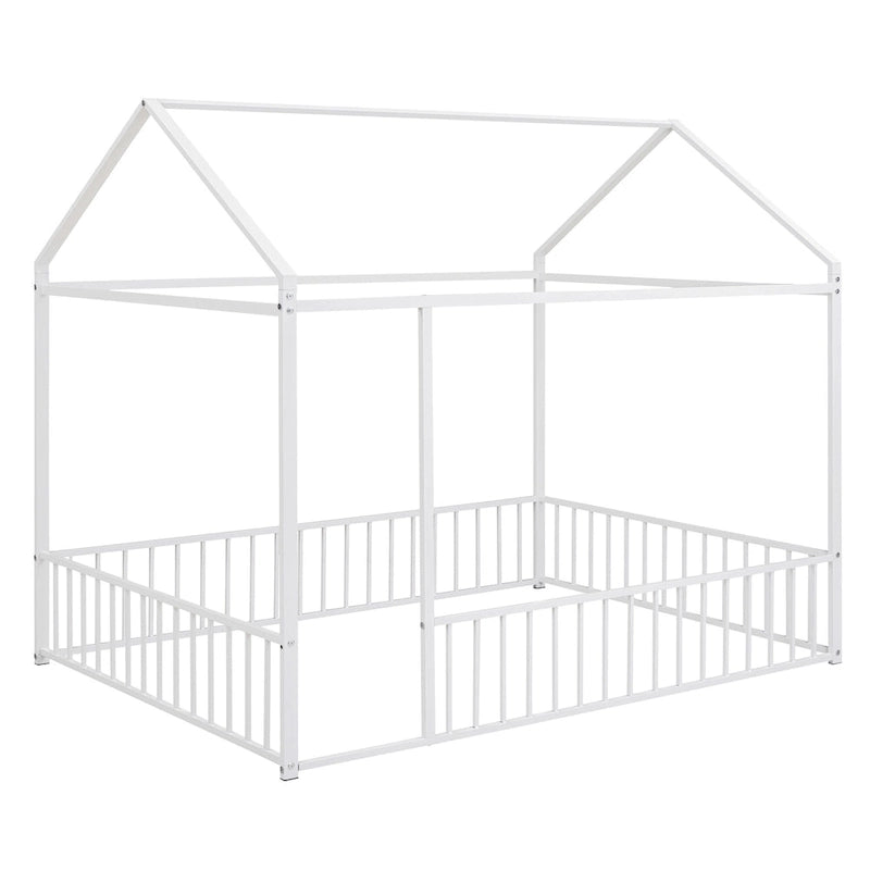 Lit cabane en métal pleine grandeur avec barrière, pour enfants, adolescents, filles et garçons-4