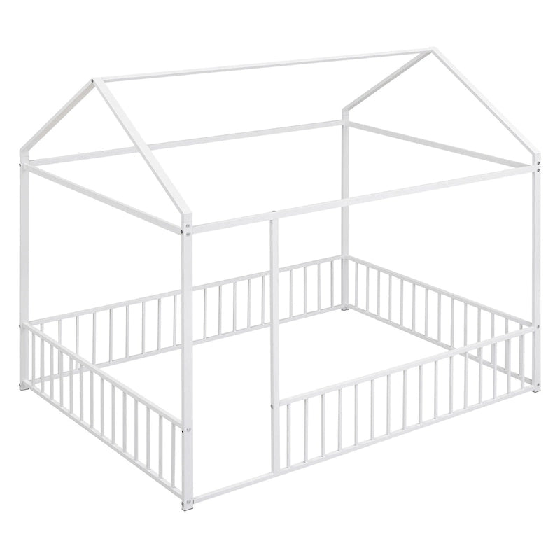 Lit cabane en métal pleine grandeur avec barrière, pour enfants, adolescents, filles et garçons-5
