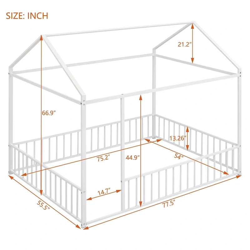 Lit cabane en métal pleine grandeur avec barrière, pour enfants, adolescents, filles et garçons-6
