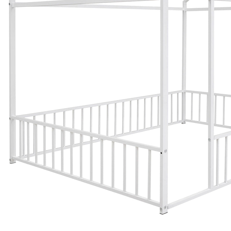 Lit cabane en métal pleine grandeur avec barrière, pour enfants, adolescents, filles et garçons-8
