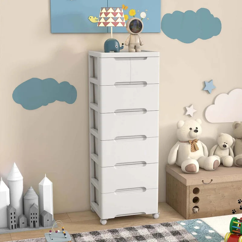 Chariot de rangement à roulettes Costway 1 pièce, 7 tiroirs, en plastique, avec 4 supports universels - Voir les détails
