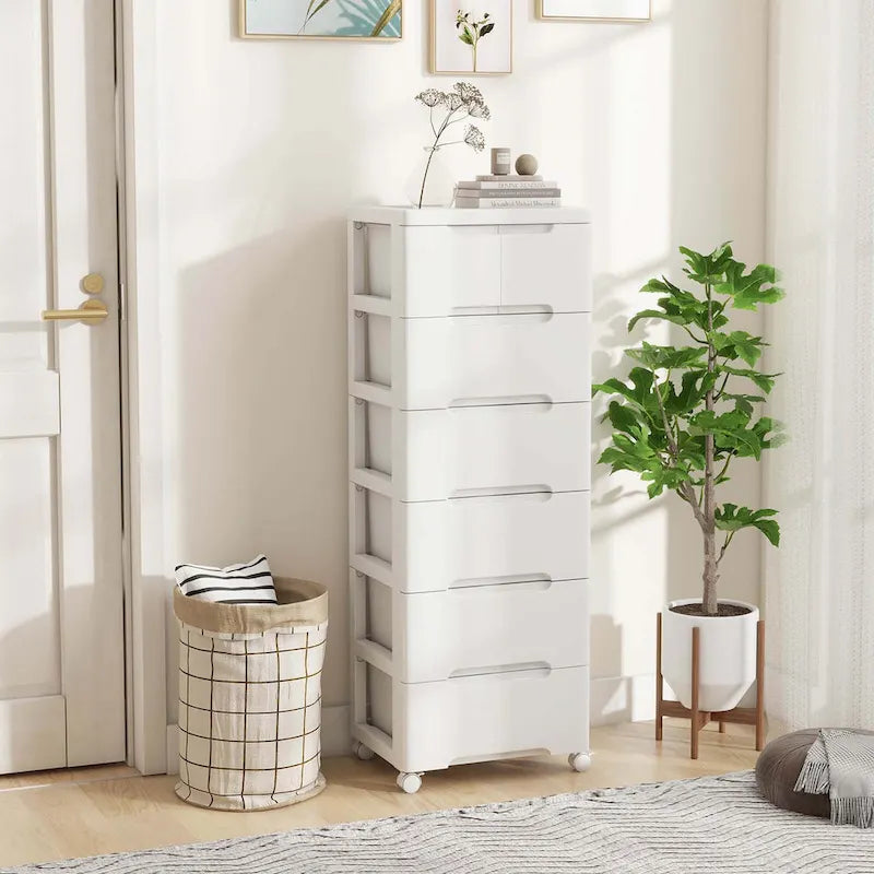 Chariot de rangement à roulettes Costway 1 pièce, 7 tiroirs, en plastique, avec 4 supports universels - Voir les détails-5