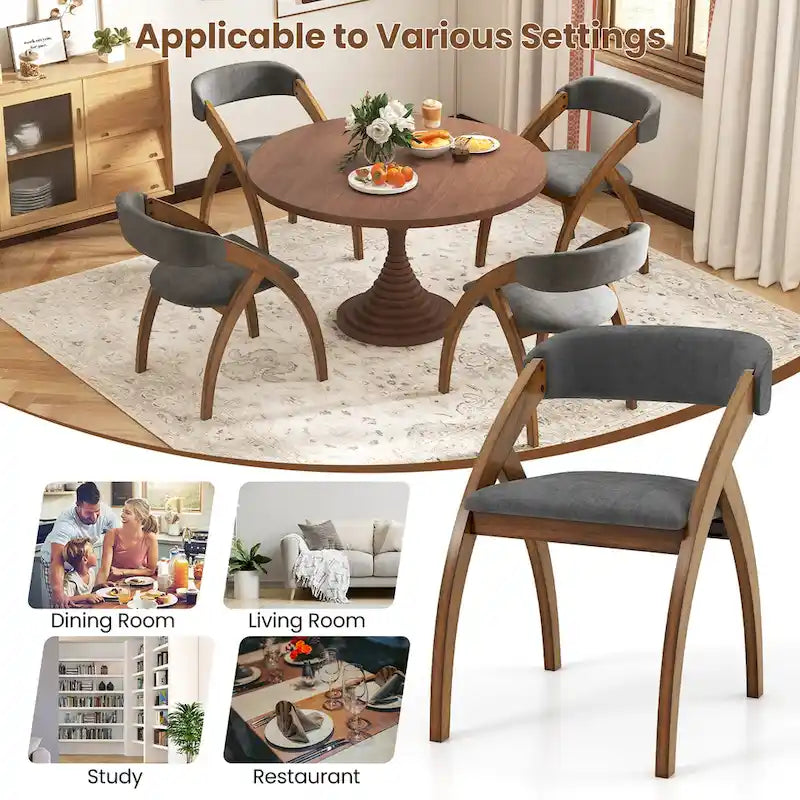 Ensemble de 4 chaises de salle à manger Gymax avec coussin rembourré et dossier incurvé.-9