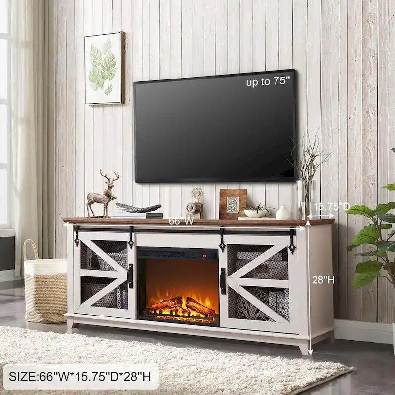 Meuble TV style ferme avec cheminée, centre de divertissement, console TV-2